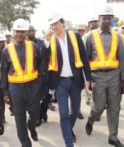 L-R:  President/CE, Dangote Industries Limited, Aliko Dangote;  Managing Director, AG-Dangote Construction Company Limited; and Acting Group Managing Director, Dangote Sugar Refinery Plc, Engr, Abdullahi Sule, on the road inspection of Apapa-Wharf Road under construction by AG-Dangote Construction Company on Wednesday