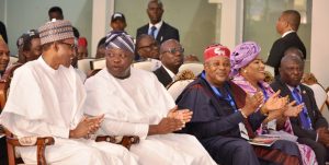 L-R: President Muhammadu Buhari; Lagos State Governor, Mr. Akinwunmi Ambode; member, House of Representative, Ikeja Federal Constituency, Hon. James Faleke; APC South West Women Leader, Chief (Mrs) Kemi Nelson and Commissioner for Works & Infrastructure, Engr. Ade Akinsanya during the commissioning of the newly built Ikeja Bus Terminal by the Lagos State Government, on Thursday, March 29, 2018