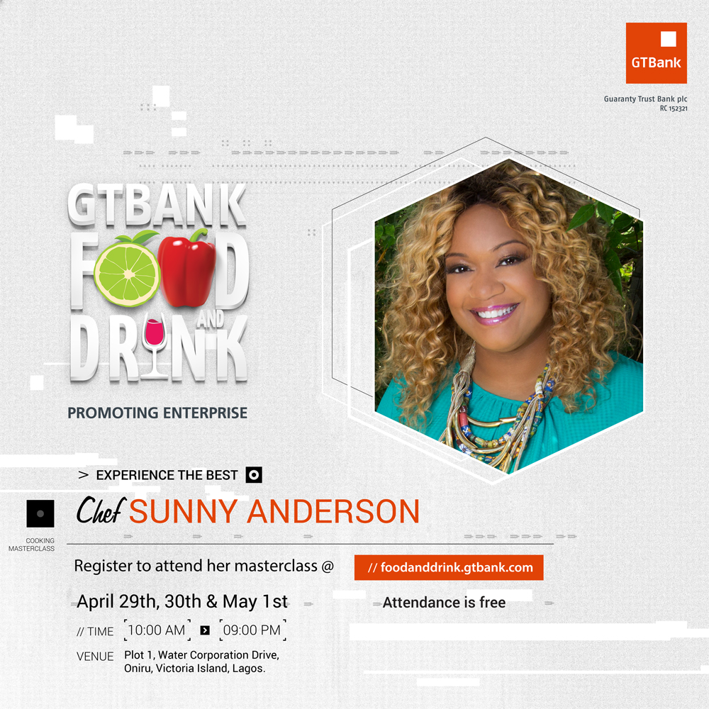 Image result for Food Network Star, Sunny Anderson Brings Flavours To GTBank Food and Drink Fair