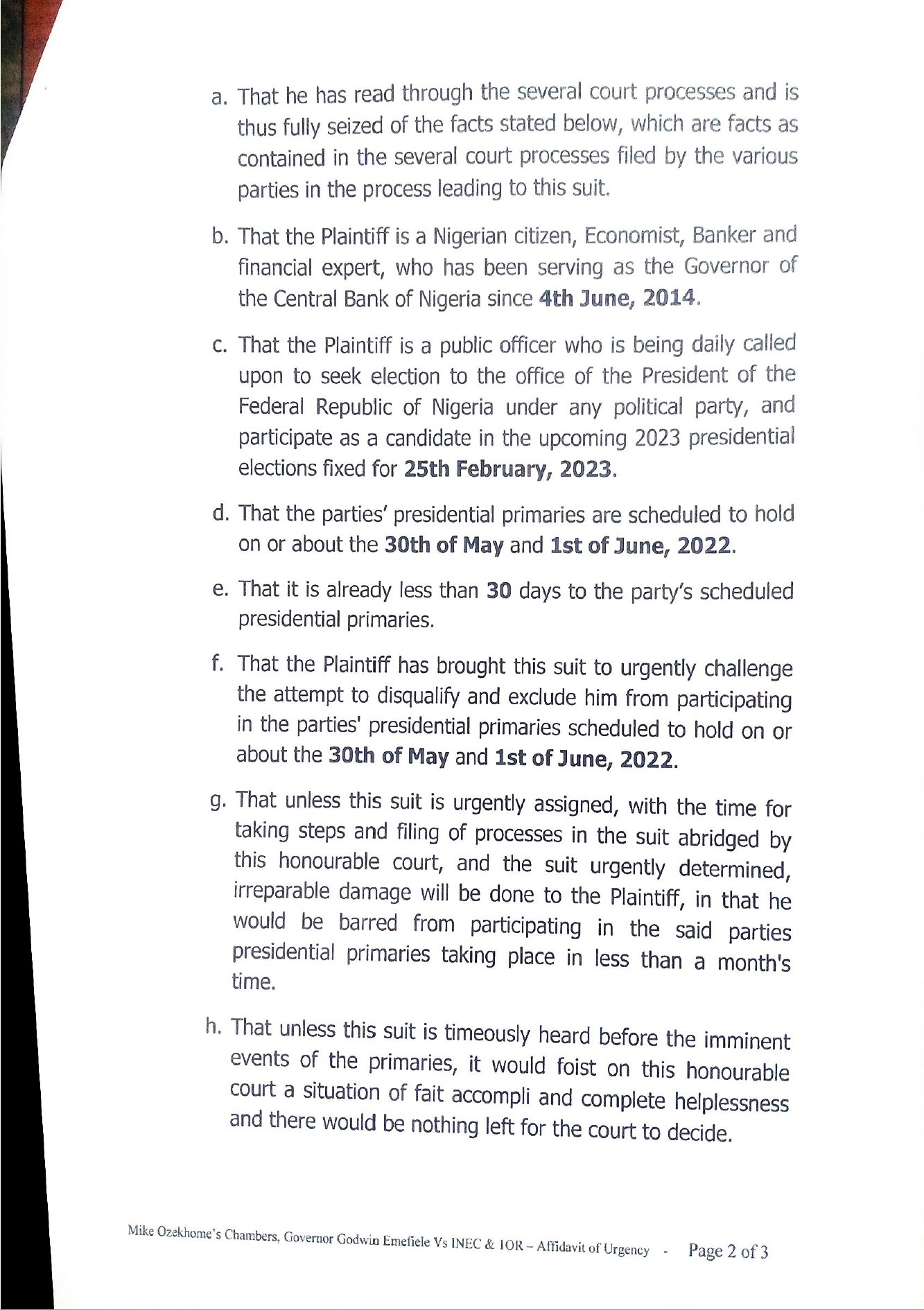 2023: Irreparable damage will be done to me if I'm not allowed to run - Emefiele tells court