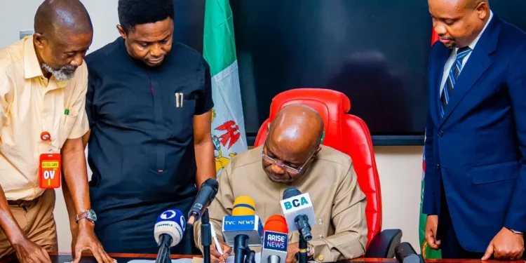 Gov Otti signs into law bill cancelling pension for ex-Abia govs, deputies