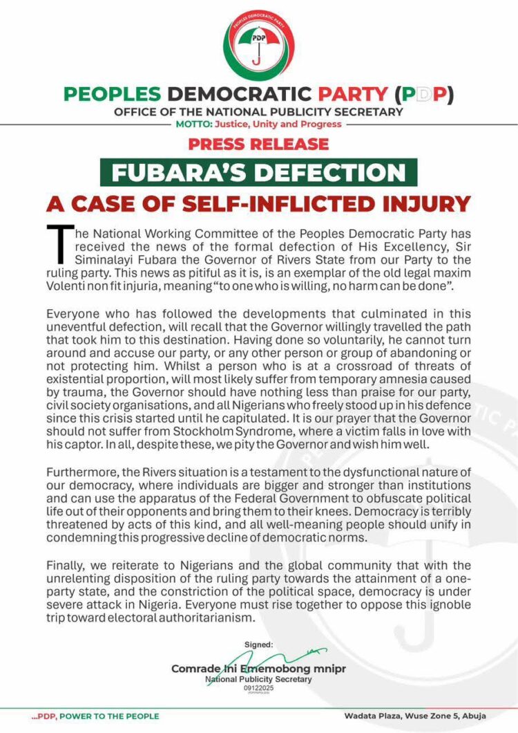 Fubara’s Defection: A case of self-inflicted Injury