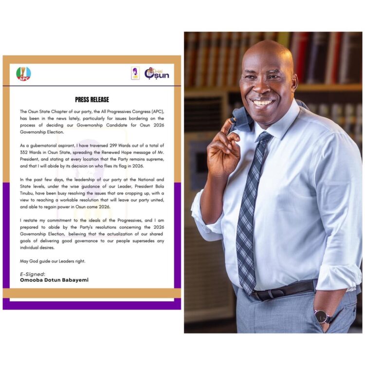 2026 Osun gubernatorial aspirant, Dotun Babayemi backs APC Leadership, says Party’s unity comes before personal interest