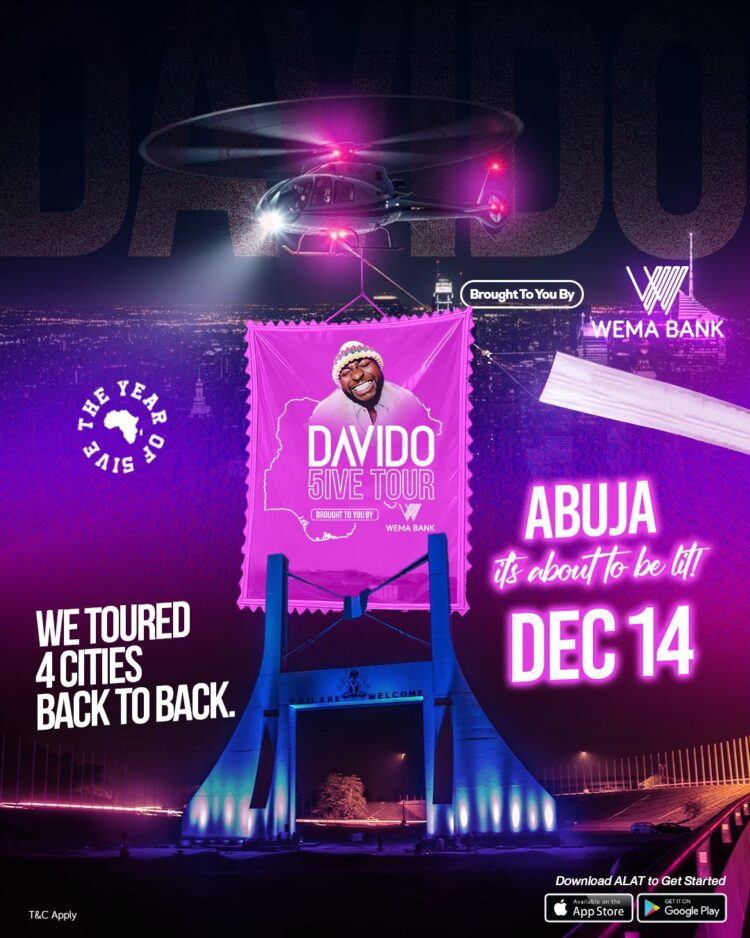 Wema Bank Davido 5ive tour to hold in Abuja on December 14