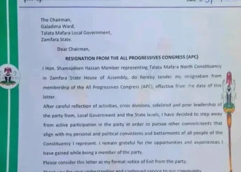 Zamfara Lawmaker resigns from APC (See Letter)