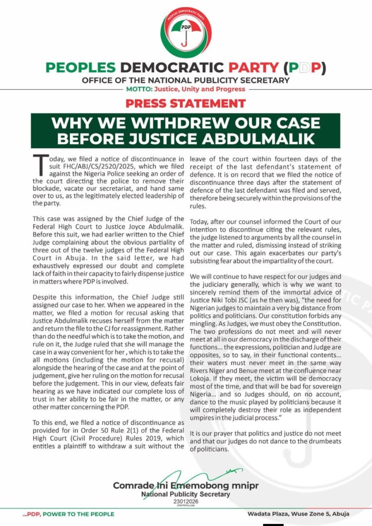 Why we withdraw our case before Justice Abdulmalik