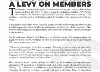 PDP is Not Placing A Levy on Members – Publicity Secretary