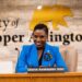 Eno congratulates Mayor Ukeme Awakeessien-Jeter on her swearing-in as Mayor of Upper Arlington