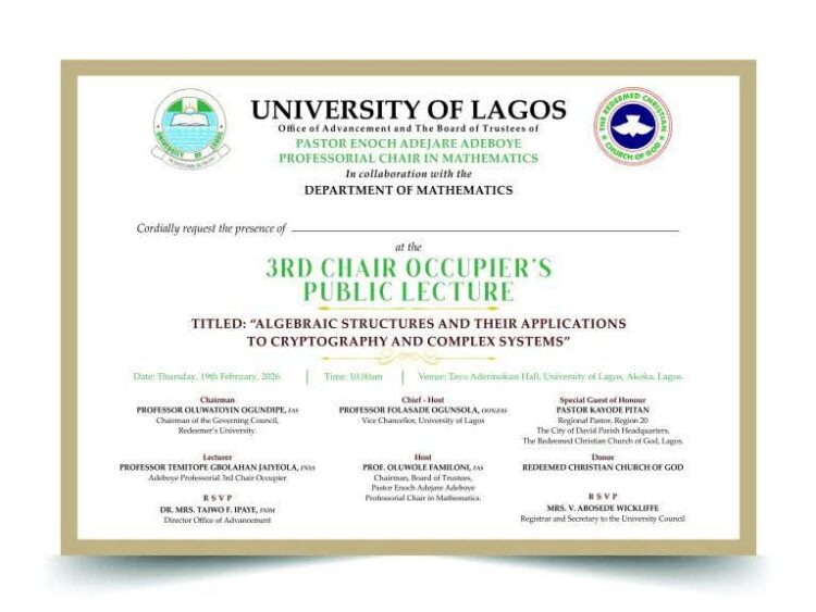 Pastor Adeboye Professorial Chair in Mathematics Public Lecture, February 19