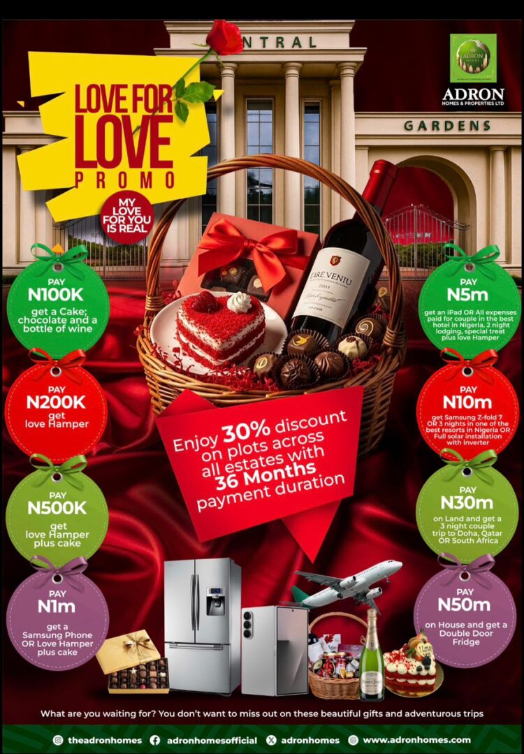 Valentine Season: Adron Homes encourages Nigerians to build lasting love through Real Estate