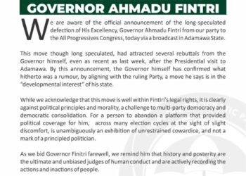 PDP Bids farewell to Gov. Ahmadu Fintiri