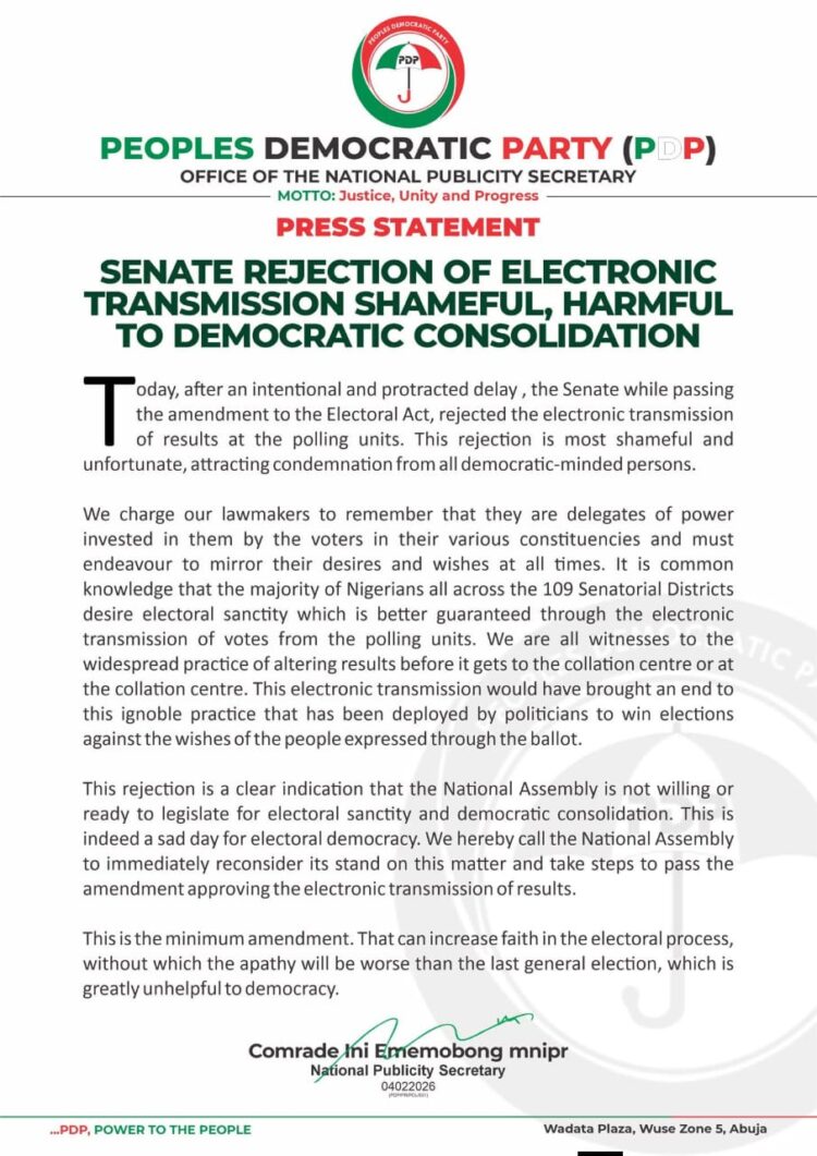 Senate rejection of electoral transmission shameful, harmful to democratic consolidation