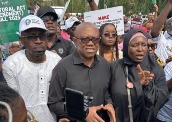 Peter Obi joins protest at National Assembly over Senate’s rejection of electronic transmission