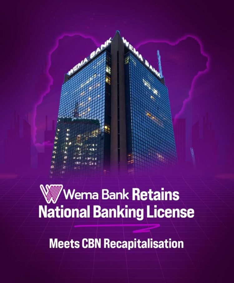 Wema Bank meets Central Bank of Nigeria’s recapitalisation; retains national banking license