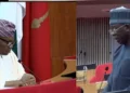 VIDEO: Akpabio, Oshiomhole clash over eligibility for 2027 Senate presidency