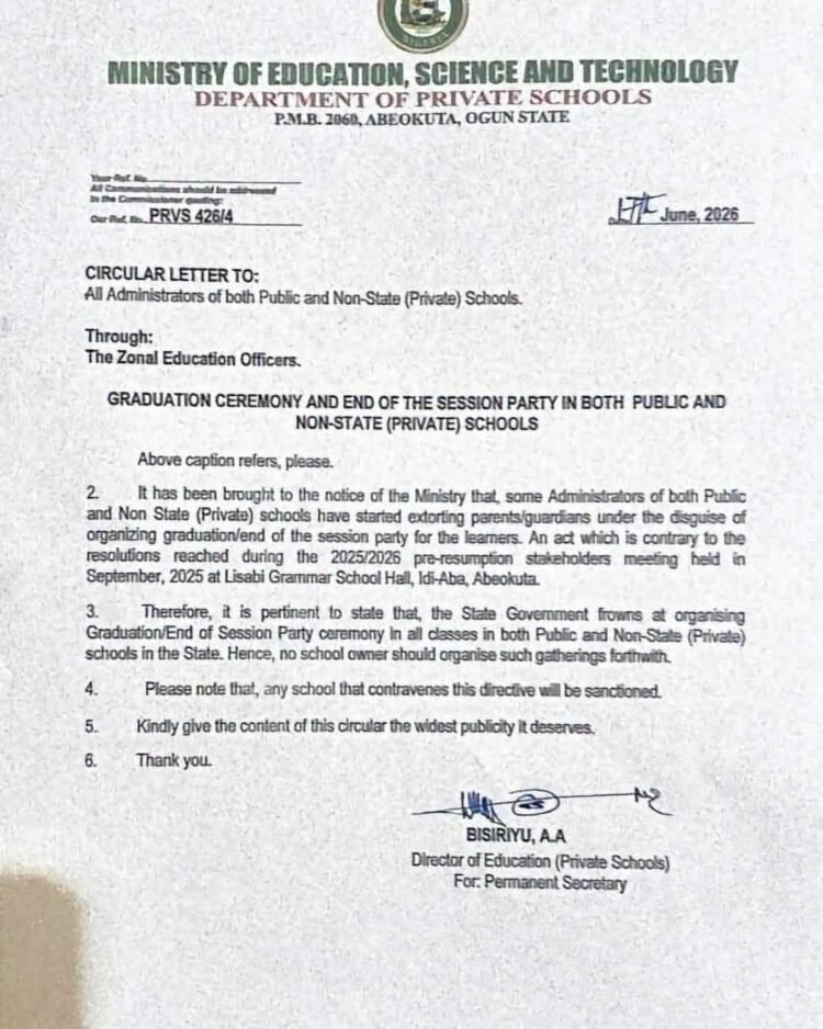 Ogun Govt Bans Graduation Ceremonies and End-of-Session Parties in Public and Private Schools