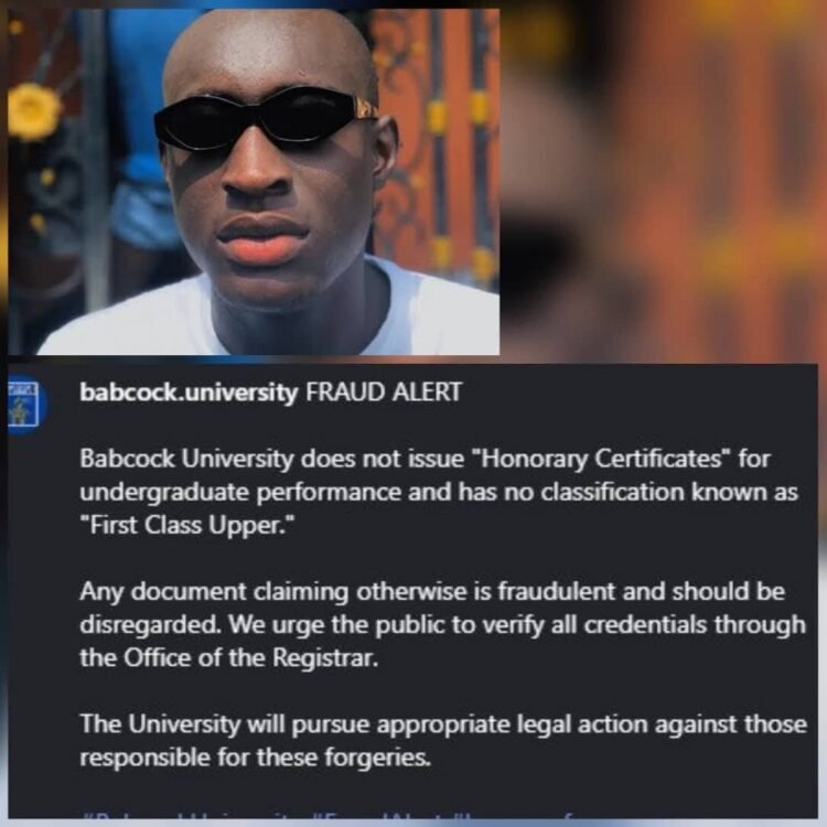 Babcock University disowns Content creator, Carter Efe’s alleged certificate, says it will pursue legal action over forgery