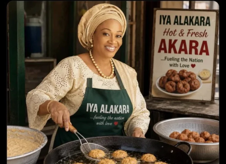 Nigerians react as Presidential media team releases AI-generated image of First Lady selling akara