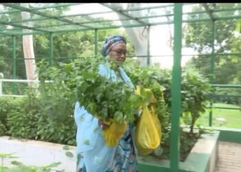 President Tinubu’s wife spotted farming in Aso Rock (Photos)