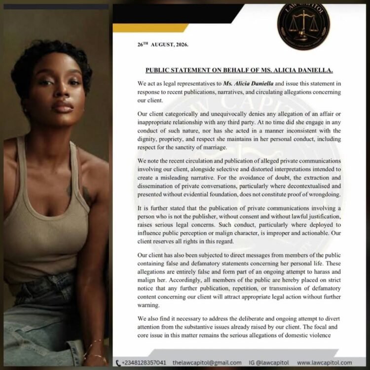 Alicia Daniella Issues Official Statement through Law Firm as fallout with Estranged Husband, Photographer David Martins