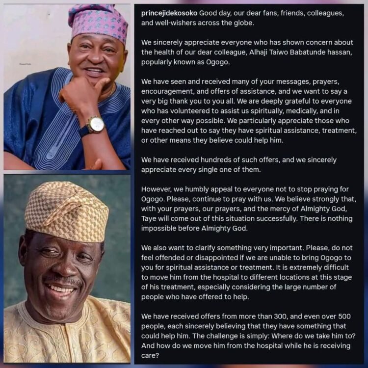 Why we can’t move Ogogo from the hospital for spiritual treatment” — Veteran actor Jide Kosoko explains