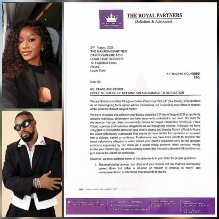 Lawyers for former BBNaija star Bella fire back at defamation suit filed by ex-boyfriend Sheggz
