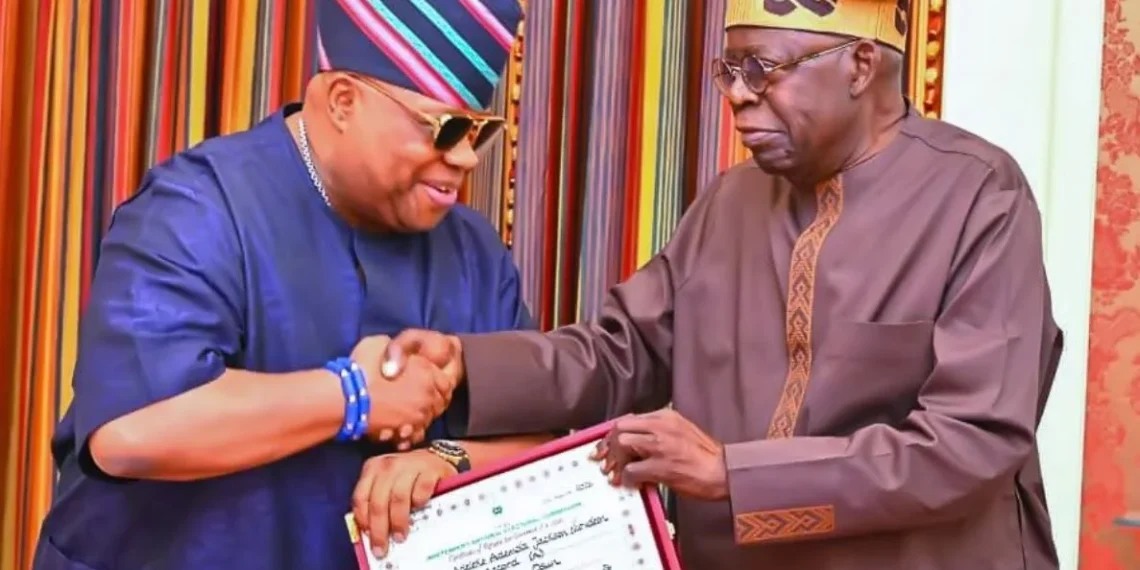 Adeleke Presents Certificate of Return to President Tinubu (Photos)