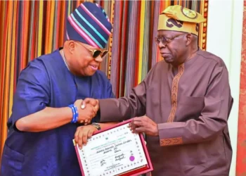 Adeleke Presents Certificate of Return to President Tinubu (Photos)