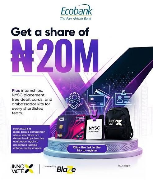 Ecobank advances youth innovation as top 20 InnovateX finalists emerge for ₦20m prize pool