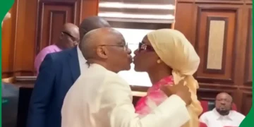 Ex-Kaduna Gov, El-Rufai kisses wife in court today