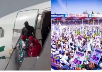 Tinubu arrives Kaduna for campaign flag-off amid tight security [VIDEO]