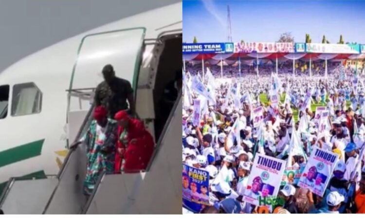 Tinubu arrives Kaduna for campaign flag-off amid tight security [VIDEO]